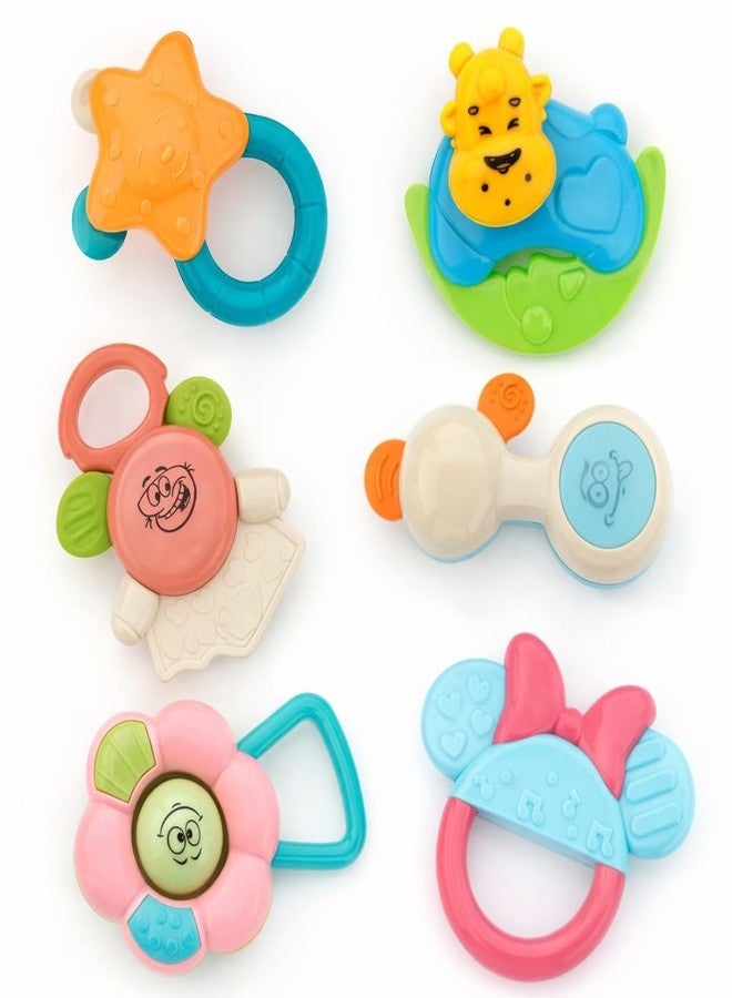 Cable World Set of 6 Premium Rattle Set, Colourful Plastic Non Toxic 6 Attractive Rattles and Teathers for New Borns Multi Color - Image 1